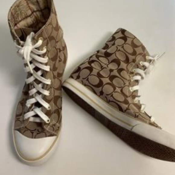 Coach Bonney Graffiti High Top Fold Over Sz 8 Sneakers Canvas Laced RARE - Picture 3 of 12